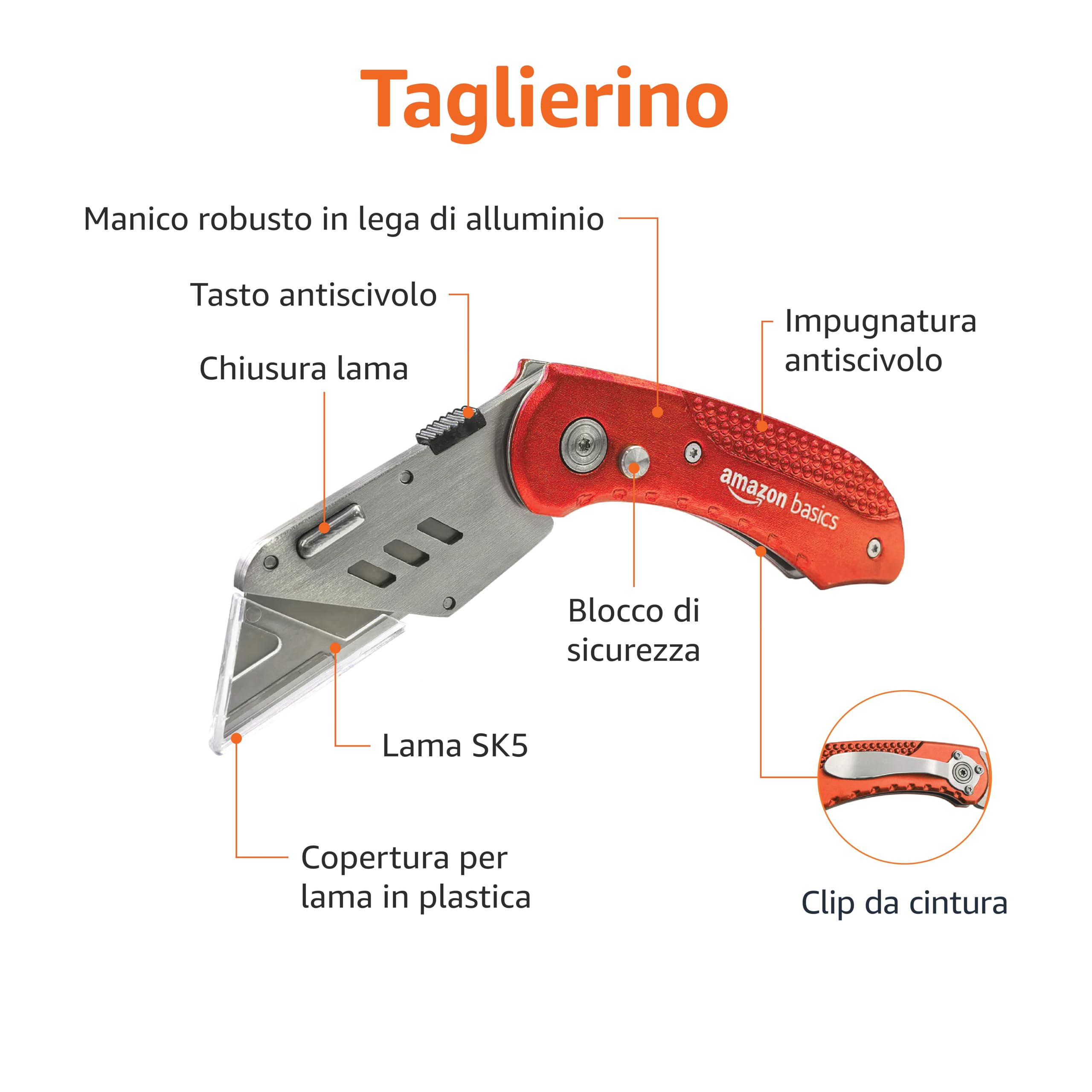 Amazon Basics Taglierino pieghevole in alluminio rosso