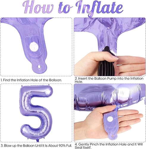 Miniatura 7 de Globo morado del número 5 de 40 pulgadas, globos de helio de aluminio grandes y grandes, globos gigantes de Mylar número 5 para decoración de fiesta
