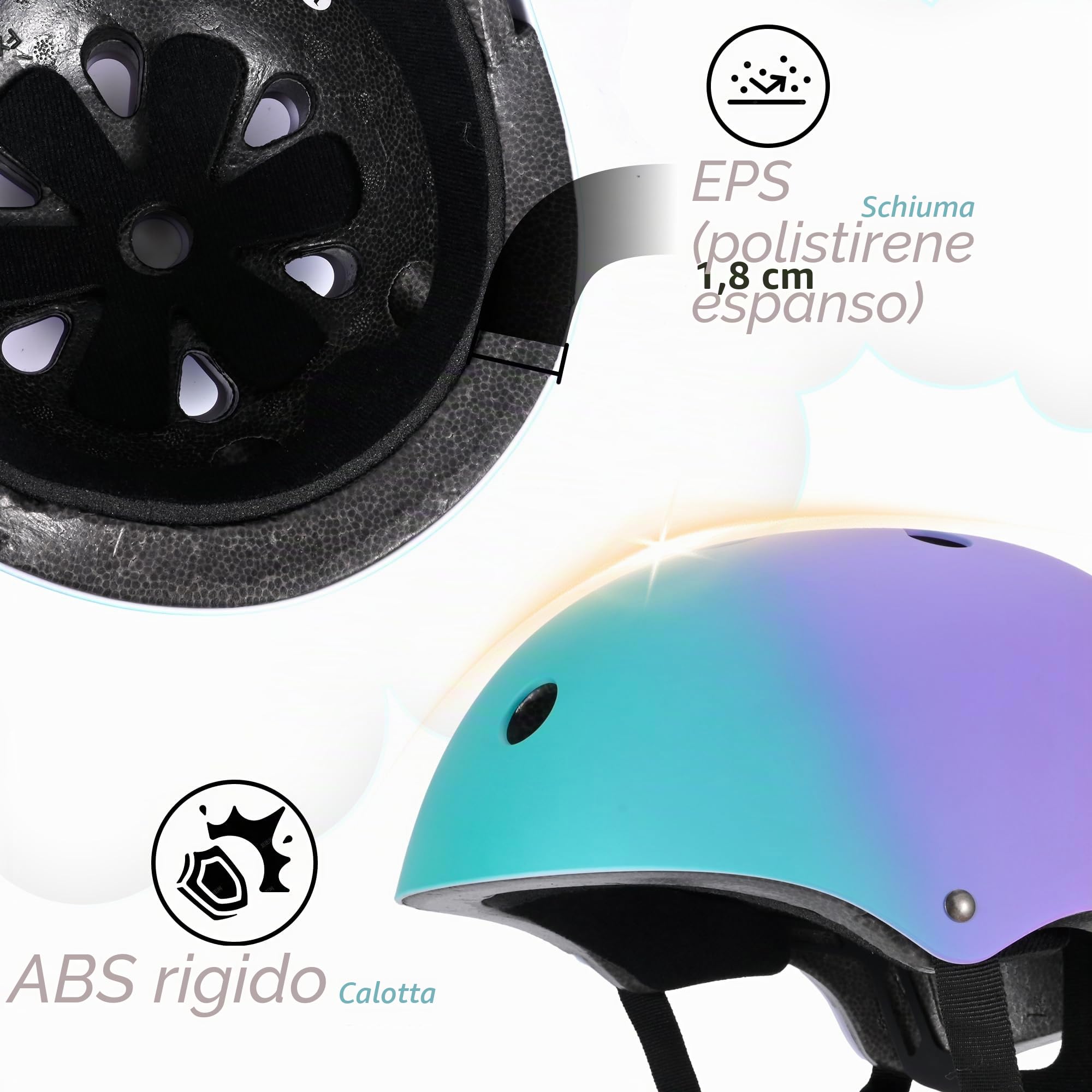 Casco per bambini regolabile, casco da bicicletta per bambini resistente agli urti e agli impatti, 11 prese d'aria, imbottitura in schiuma