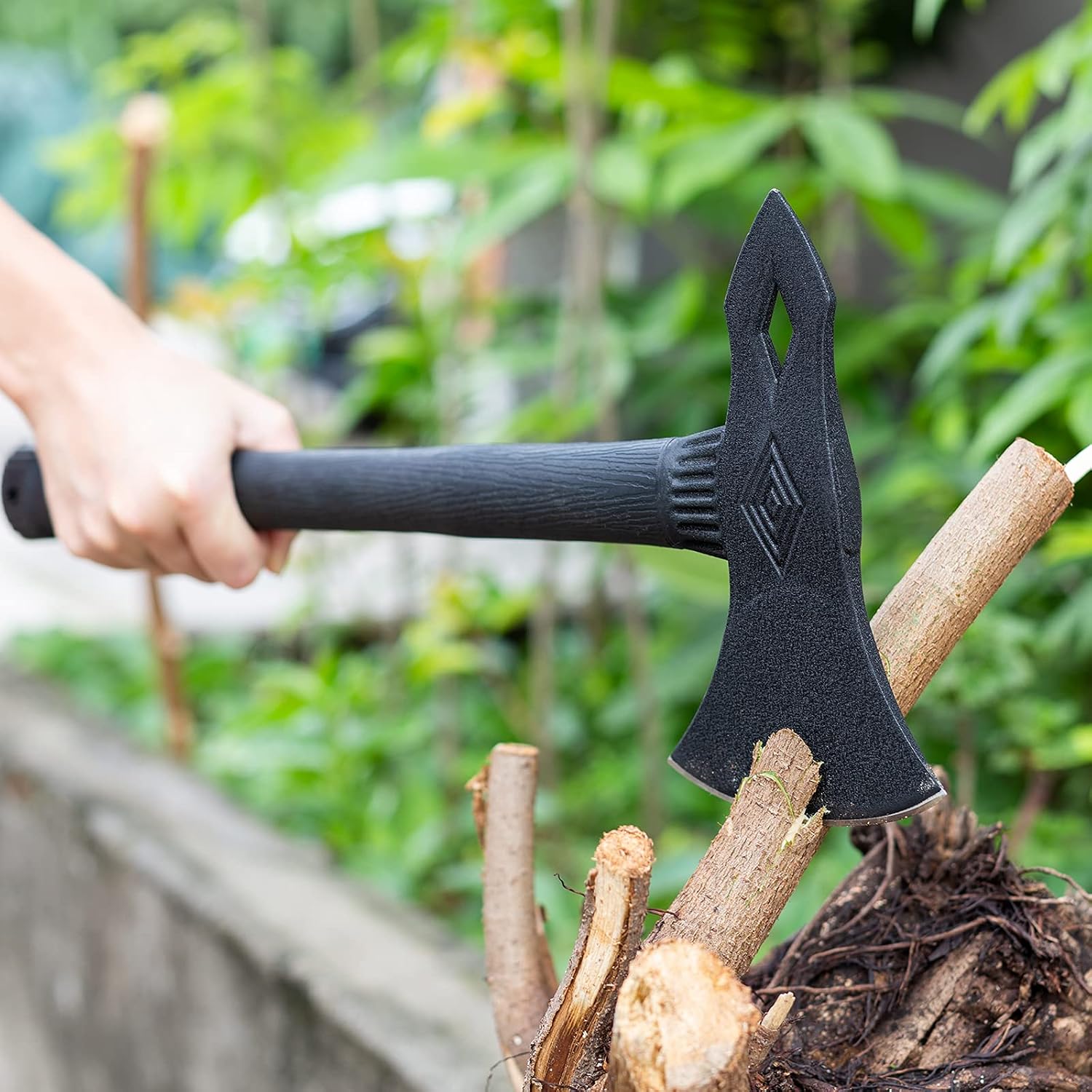 15 inch 2 lb Chopping Axe Camping Hatchet, Gardening Splitting Axe Forged Steel Wood Splitting Tool with Fiberglass Handle Anti-Slip Grip, 15inch-2lb