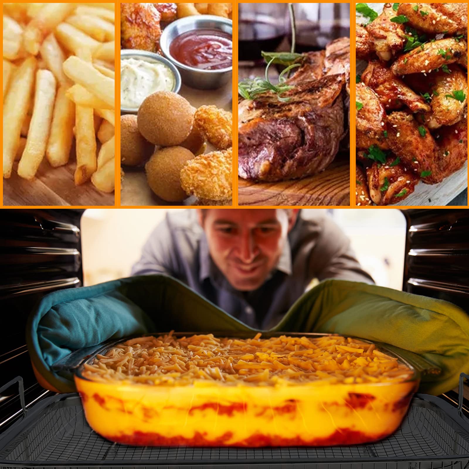 Maxant Plaque de cuisson antiadhésive en acier inoxydable avec panier à croustillant, plaque de cuisson à carreaux avec grille pour four anti-adhésive en cuivre (carré)