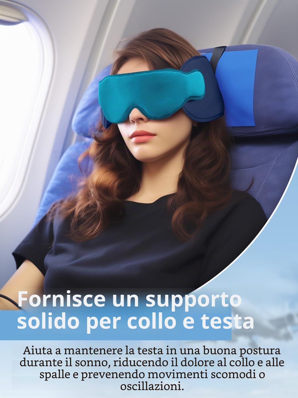 Inspireyes Cuscini da viaggio aerei, accessori da viaggio approvati FSA HSA per voli lunghi, cuscino da viaggio auto per bambini, maschera per dormire in aereo, Blu lago