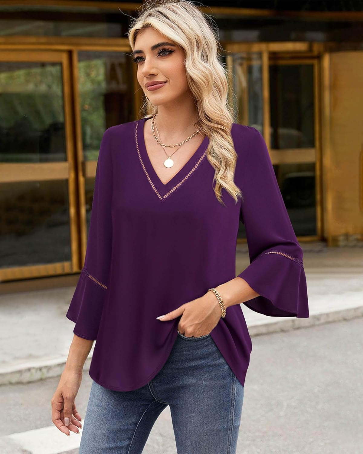 Timeson Women's Business Casual Tops 3/4 Sleeve Dressy Blouses Office Work Shirts - Image 5