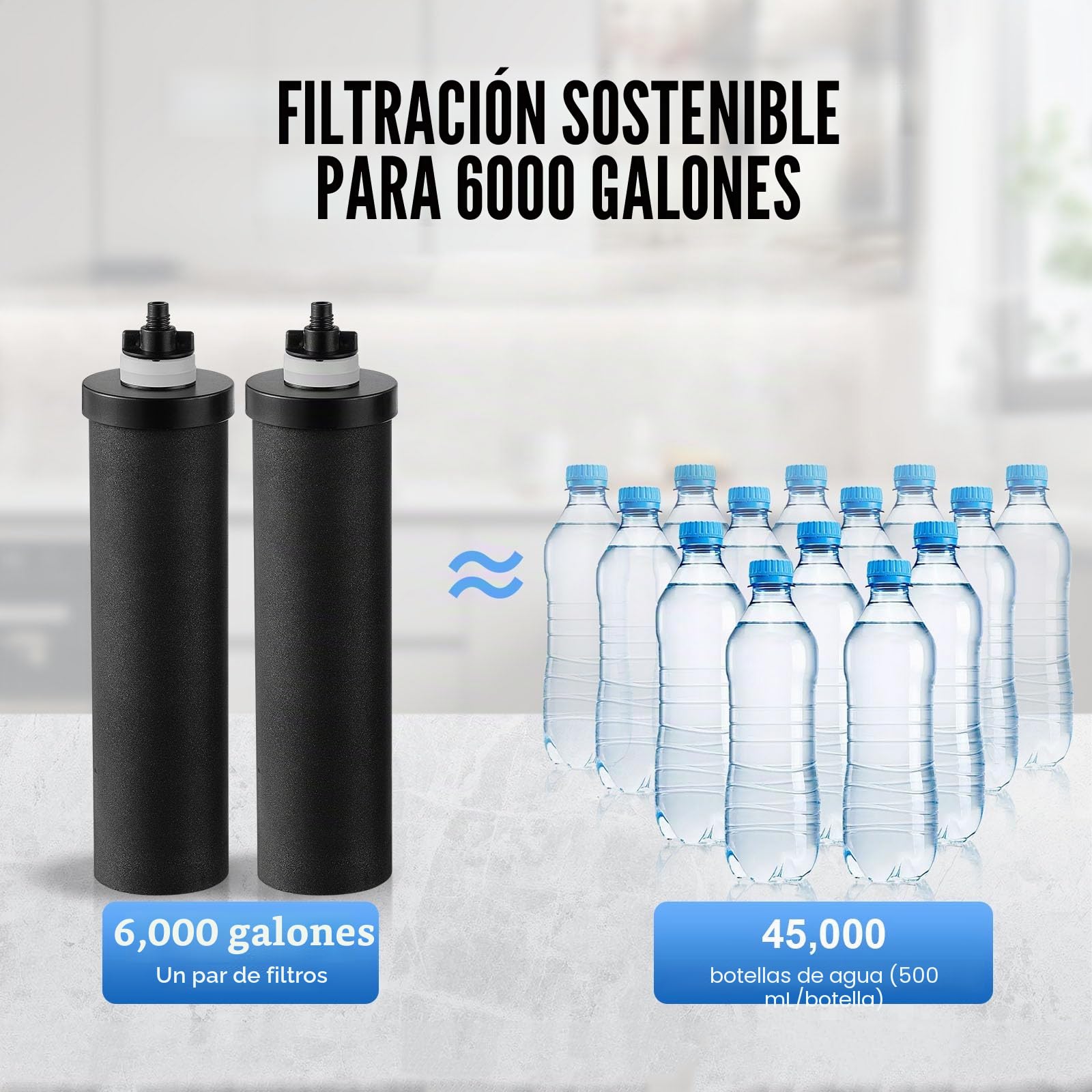 VEVOR Sistema de Filtración de Agua por Gravedad 5,5 L Filtro de Agua por Gravedad para Encimera Acero Inoxidable 304 Reduce Plomo y hasta 99% de Cloro con 2 Filtros de Carbón y Grifo para Hogar