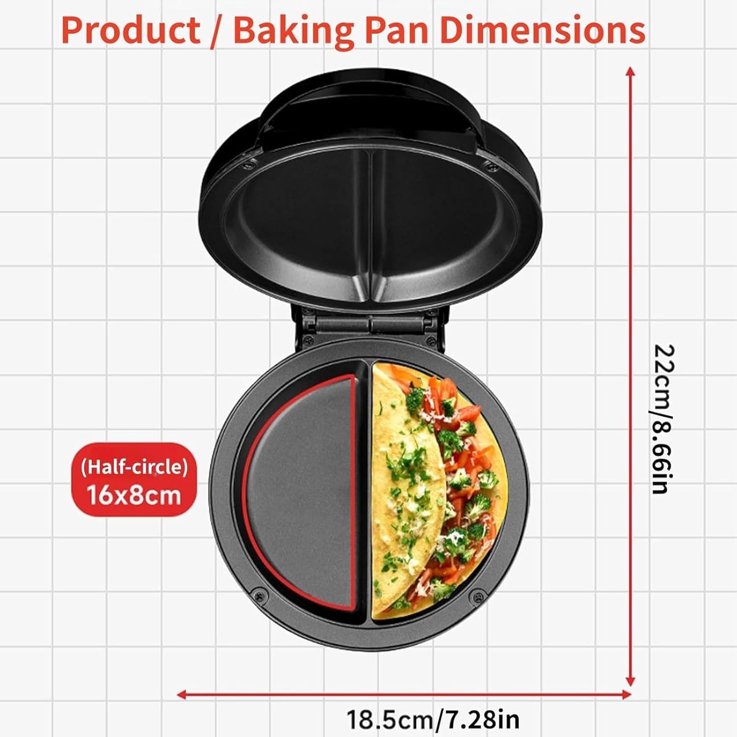 Dual-Zone Electric Omelette Maker 1000W, Double-Sided Egg Cooker with Non-Stick Plates, Indicator Lights, Cool-Touch Handle, Compact Breakfast Maker for 2 Omelettes