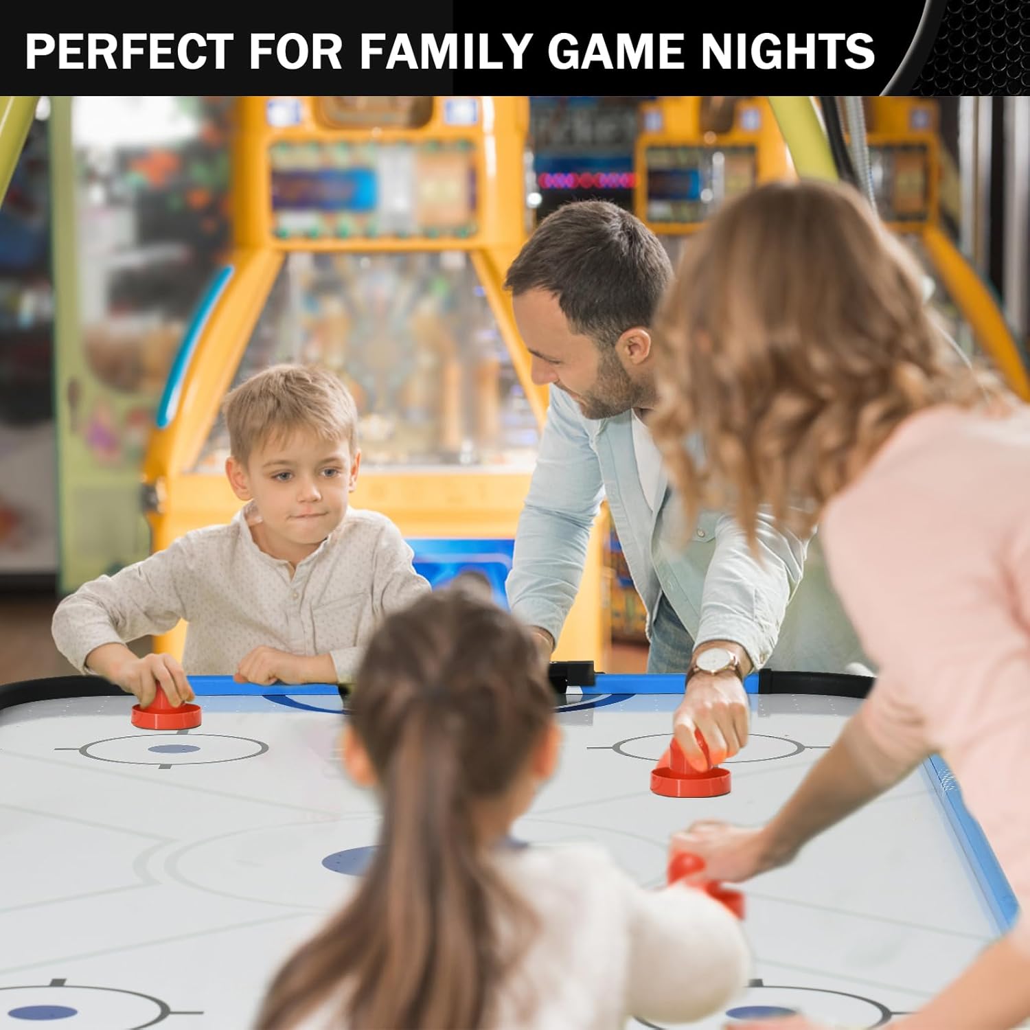 58" Air Hockey Table, Arcade Powered Air Hockey Game Table with Powerful Motor, Digital LED Scoreboard, Hockey Table Gaming Set Includes 2 Pucks & 2 Pushers for Home Game Room (Blue)