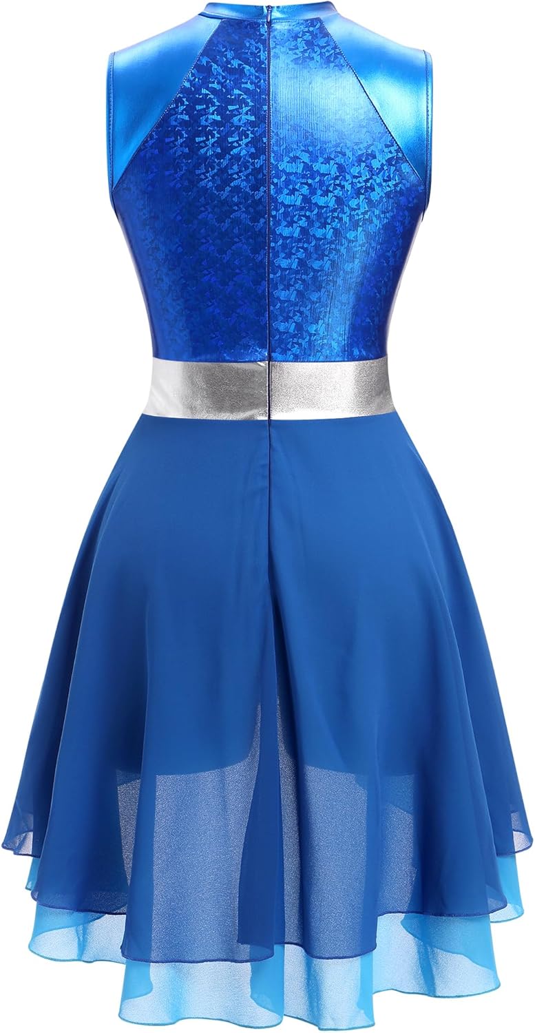 AFAVOM Metallic Color Block Praise Dance Overlay Dress for Women Asymmetrical Ruffle Worship Tunic Dress Liturgical Dancewear - Image 5