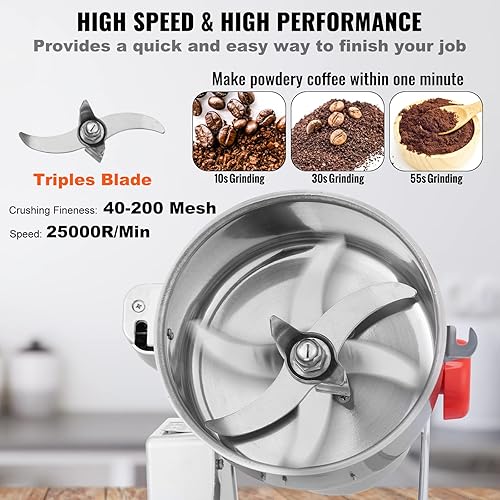 Miniatura 4 de VEVOR Molinillo eléctrico de molino de grano de 35.27 oz, molinillos comerciales de alta velocidad de 3750 W, máquina pulverizadora de acero