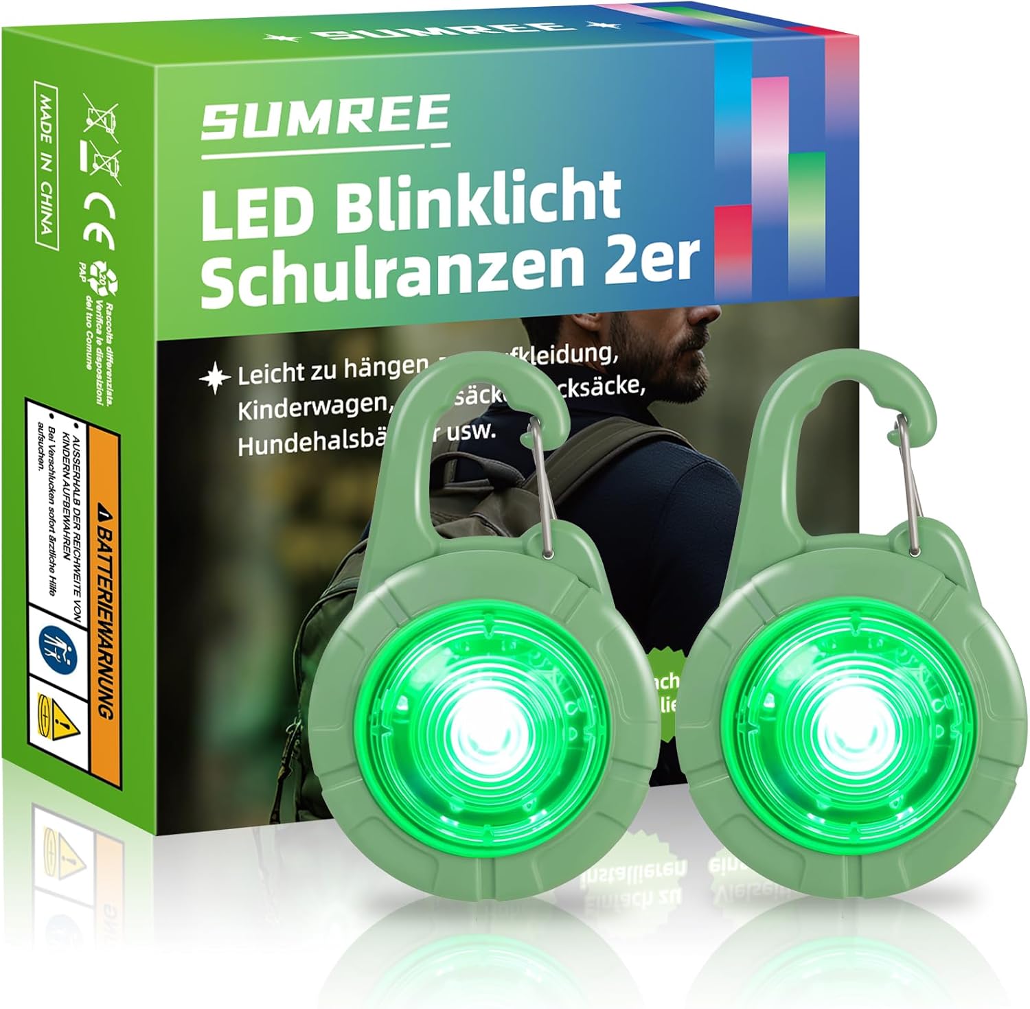 Dog Collar Light, Rechargeable Dog Lights 2 Pack, Safety lights suitable for backpacks, schoolbags, clothing, children's cars, and pet collars(Green)