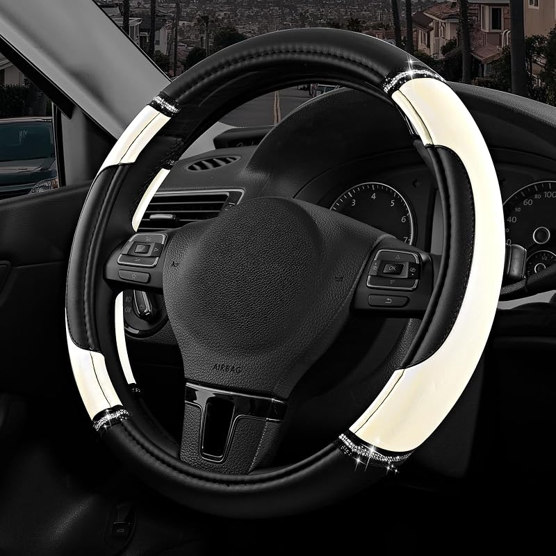 Capa para Volante Road Comforts em Couro Sintético PVC Branco, Antiderrapante, para Volantes de 36,8 a 38,1 cm
