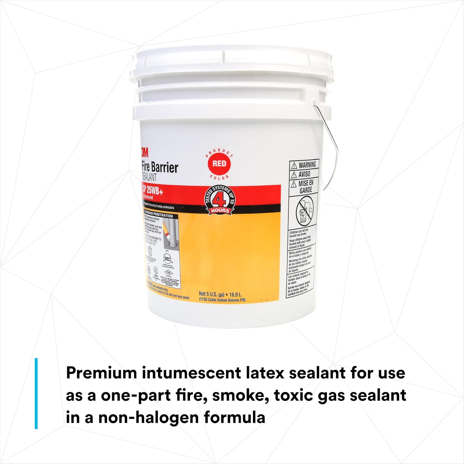 3M Fire Barrier Sealant CP 25WB+, Red Color, One-Component, Gun-Grade, Latex-Based, Intumescent Material, 5 Gallon Drum (Pail)