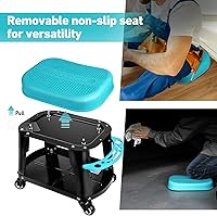 Vista 5 de DURATECH Taburete mecánico rodante, taburetes de taller con ruedas giratorias de 2 pulgadas, asiento deslizante de garaje resistente con bandeja