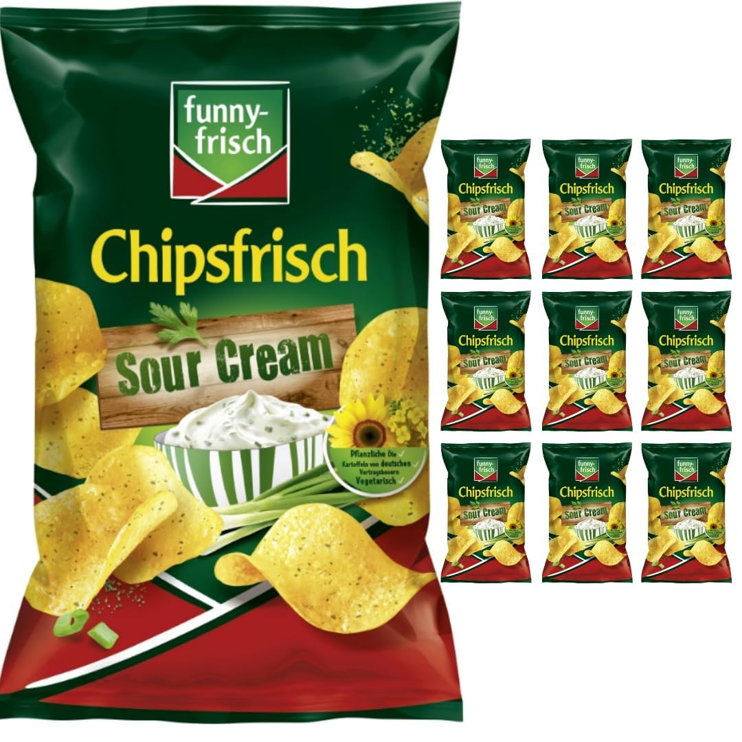 Funny-frisch Chipsfrisch Sour Cream Chips Cracker 150 gramm x 10 Stück mit Pufai