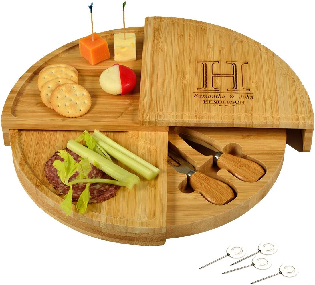 Picnic at Ascot Custom Personalized Engraved Cheese/Charcuterie Board - US Patented Design enables All in One Storage