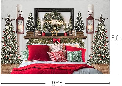 Miniatura 3 de MEHOFOND Cabecera de Navidad roja de 8 x 6 pies, telón de fondo para cama de retrato infantil, fotografía de invierno, vacaciones, imagen familiar,