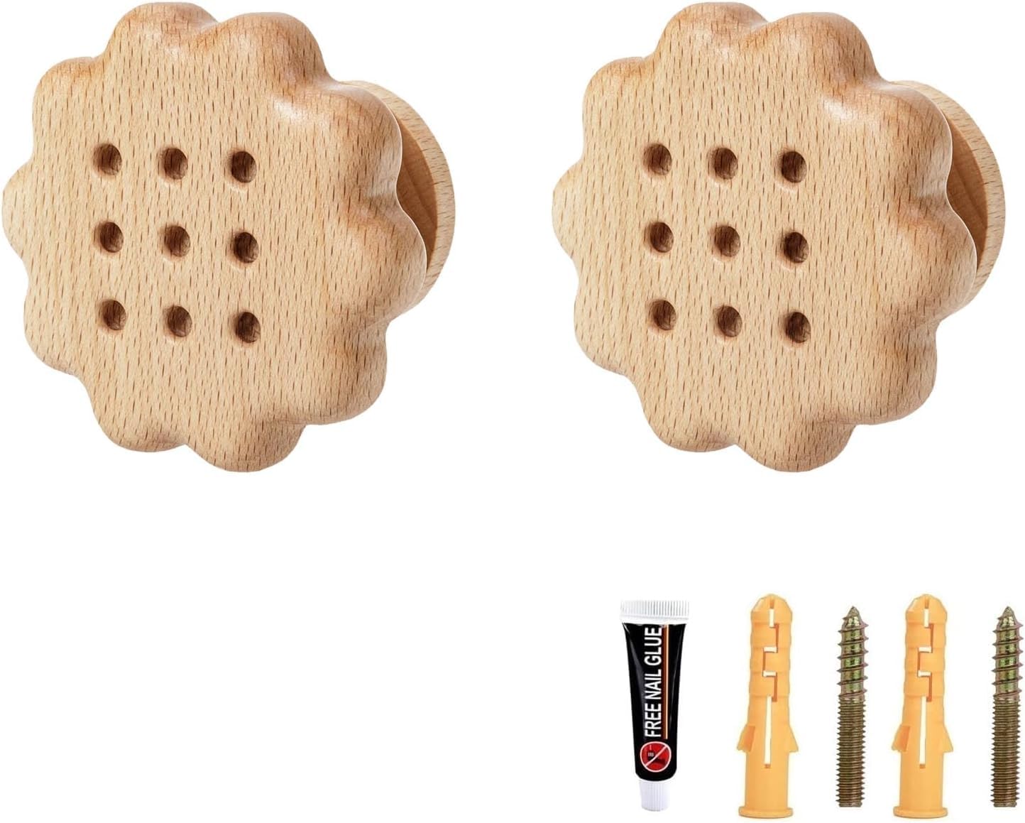 MOPAHCVT Clothing Racks Coat Hooks, Set of 2, Walnut, Self-Adhesive, for Bedroom Doors(Biscuit)