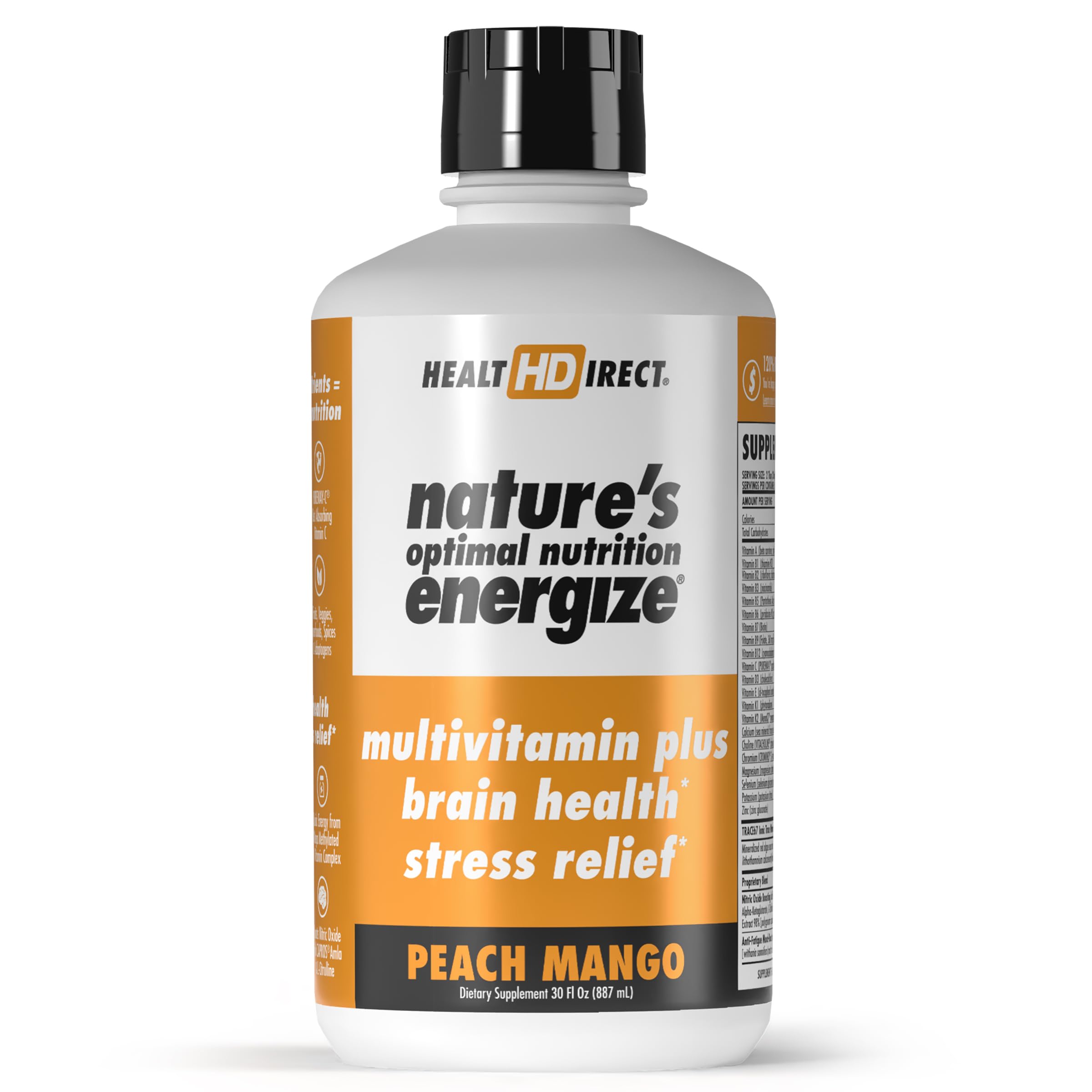 HEALTH DIRECT - Nature's Optimal Nutrition Energize Liquid Multivitamin Superfood - 140+ Nutrients - Mental Clarity & Energy - Immune & Cardiovascular Support – 30 Servings – Peach Mango