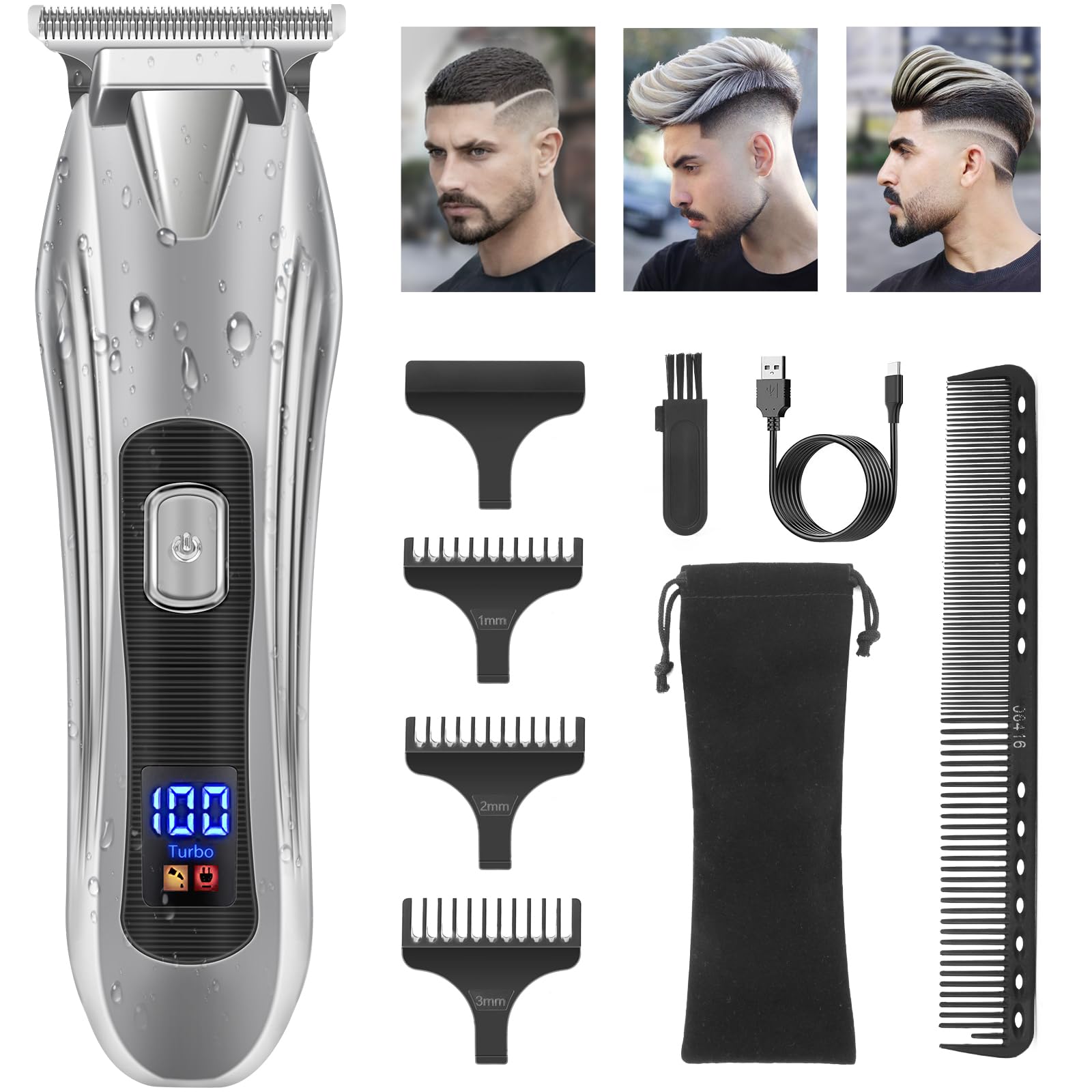 HSKAI Haarschneidemaschine Herren Bartschneider Schnurlos, Glattes Haarschneiden Haarschneidemaschine mit LCD-Bildschirm für Männer (VN-9LPL)