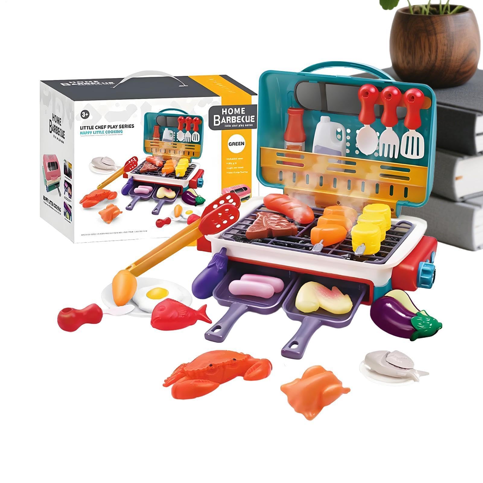 Set di griglia per barbecue per bambini, giocattolo da cucina all'aria da 25,4 cm, griglia giocattolo da cucina in ABS: suono scintillante, luce che cambia colore, gioco di ruolo
