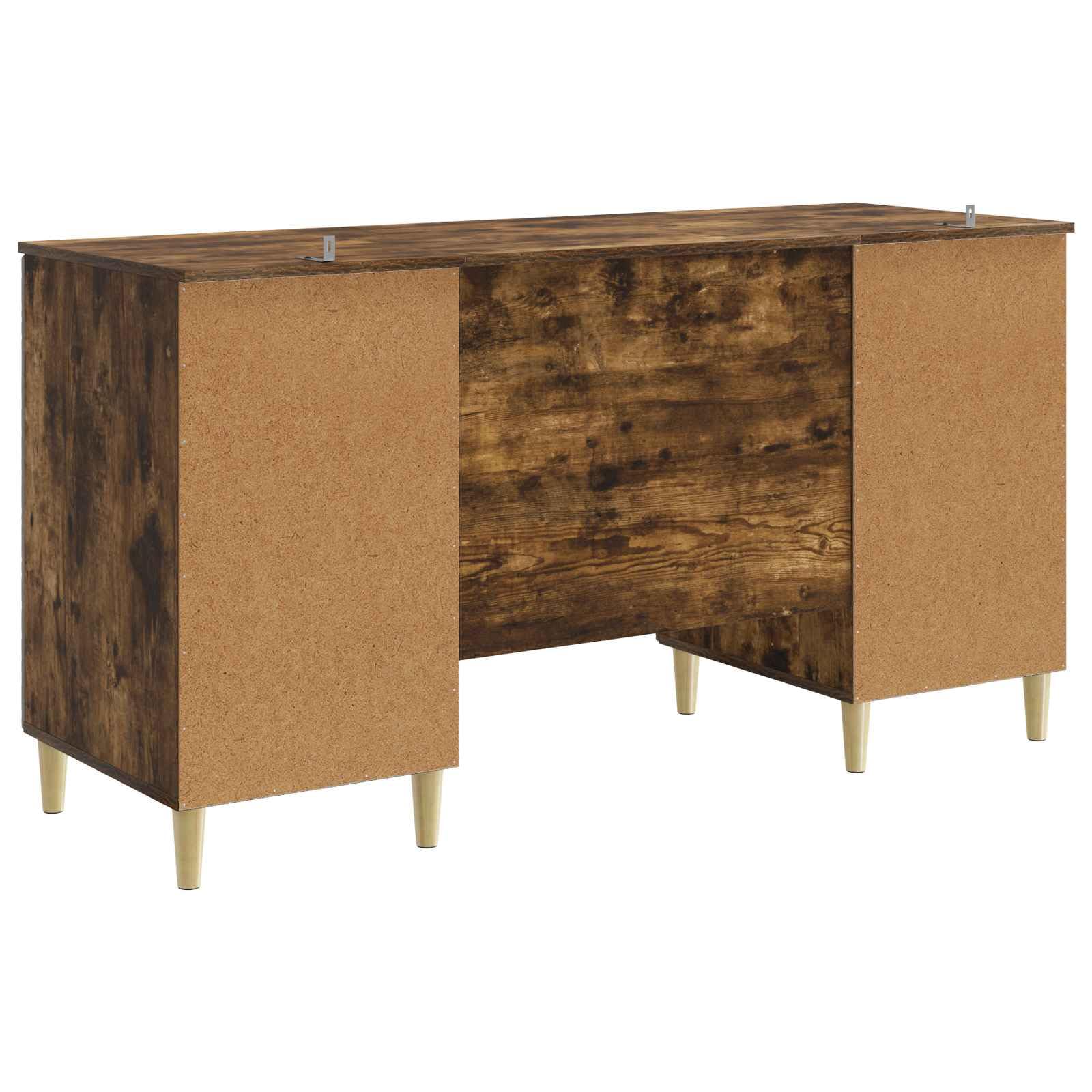 Scrivania in rovere affumicato, 142,5 x 50 x 75 cm, con spazio per ufficio e home office, moderno tavolo da lavoro con scaffale e gestione dei cavi