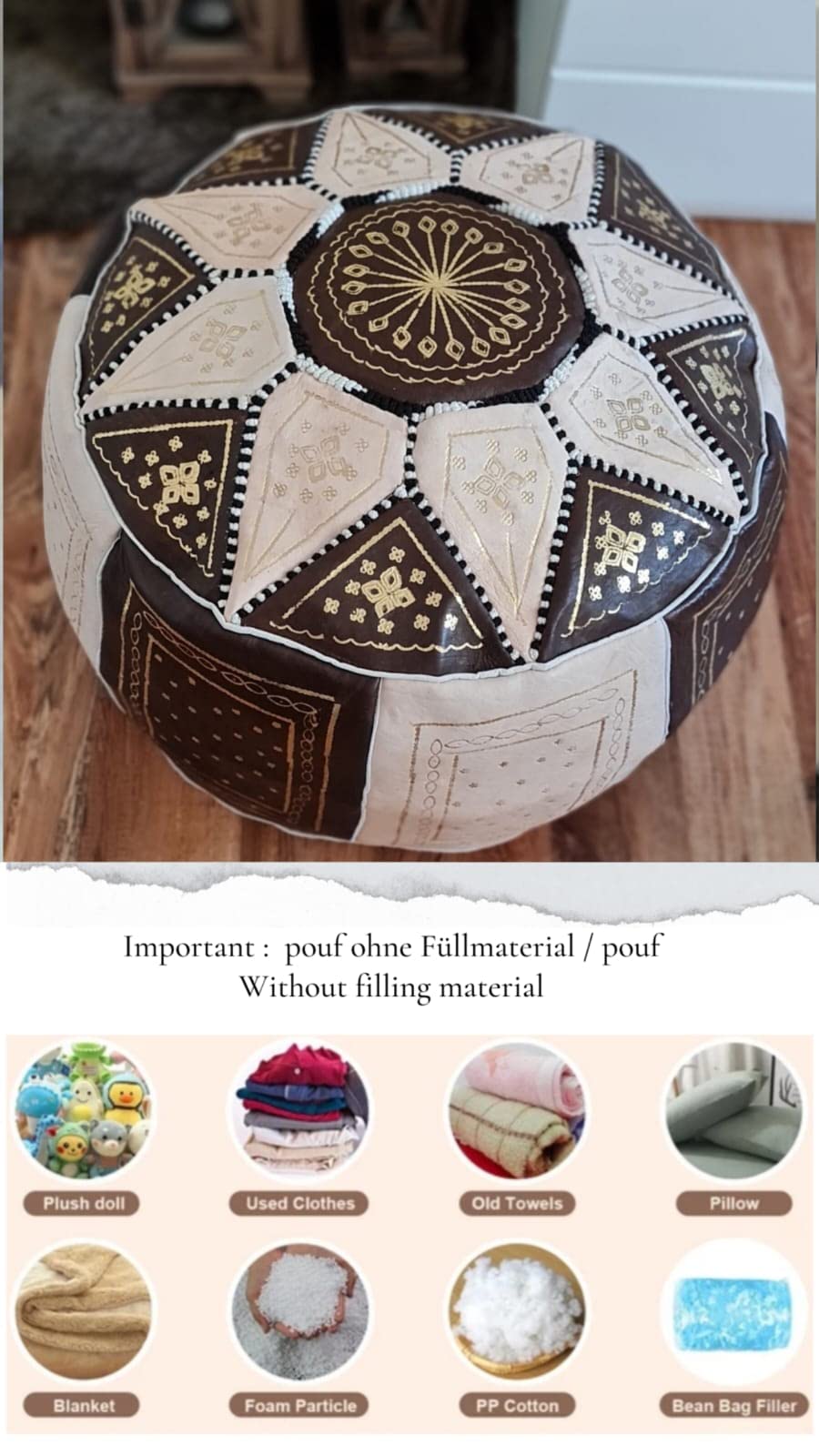 Poef leer - roze - Handgemaakt - Gratis verzending - Poufs & Pillows