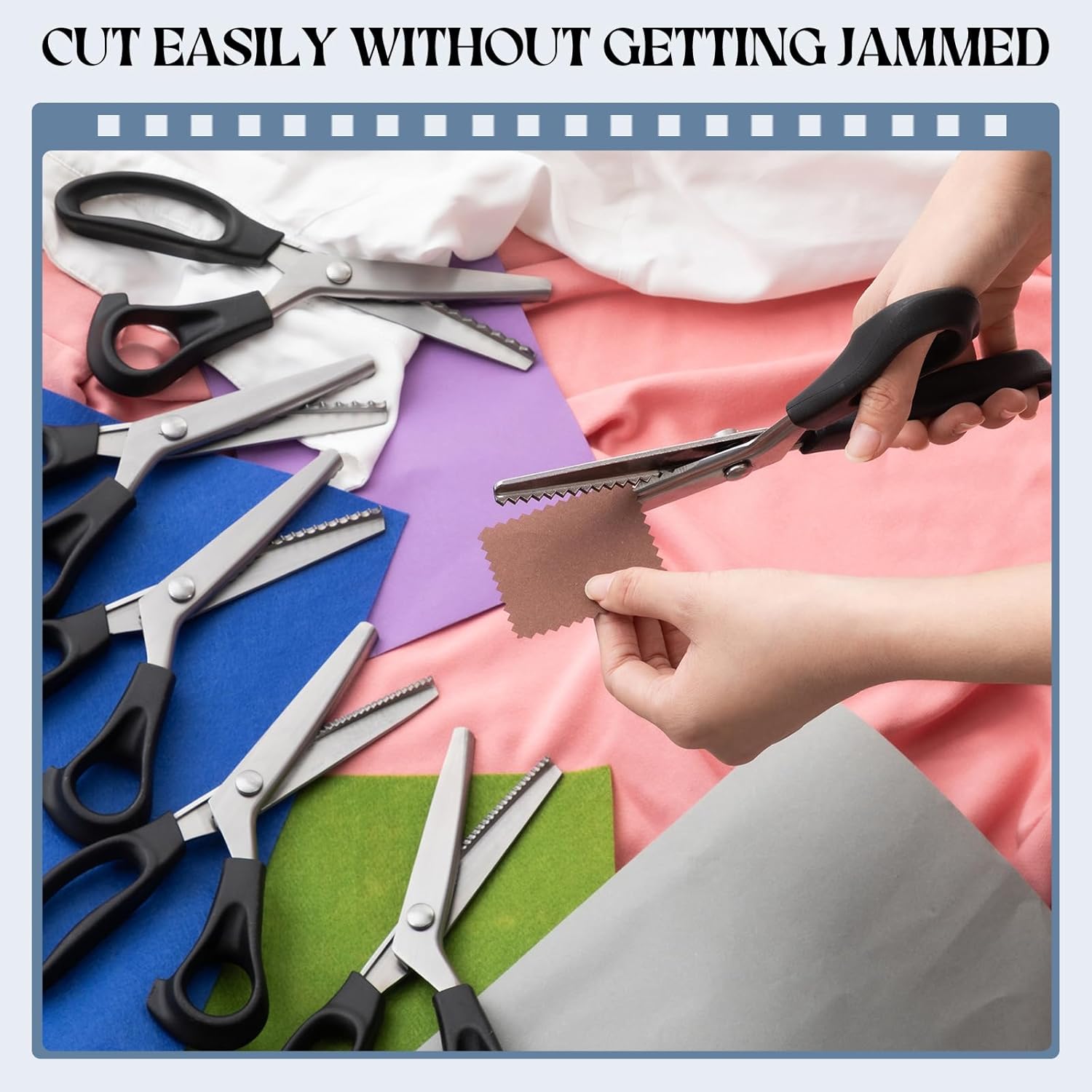 6 Pcs Pinking Shears for Crafting and Paper Cutting, 3mm, 5mm, 7mm Scalloped, Triangle Scissors, 9.3'' Zig Zag Scissors Handheld Serrated Jagged Dressmaking Supply for Leather Fabric Craft