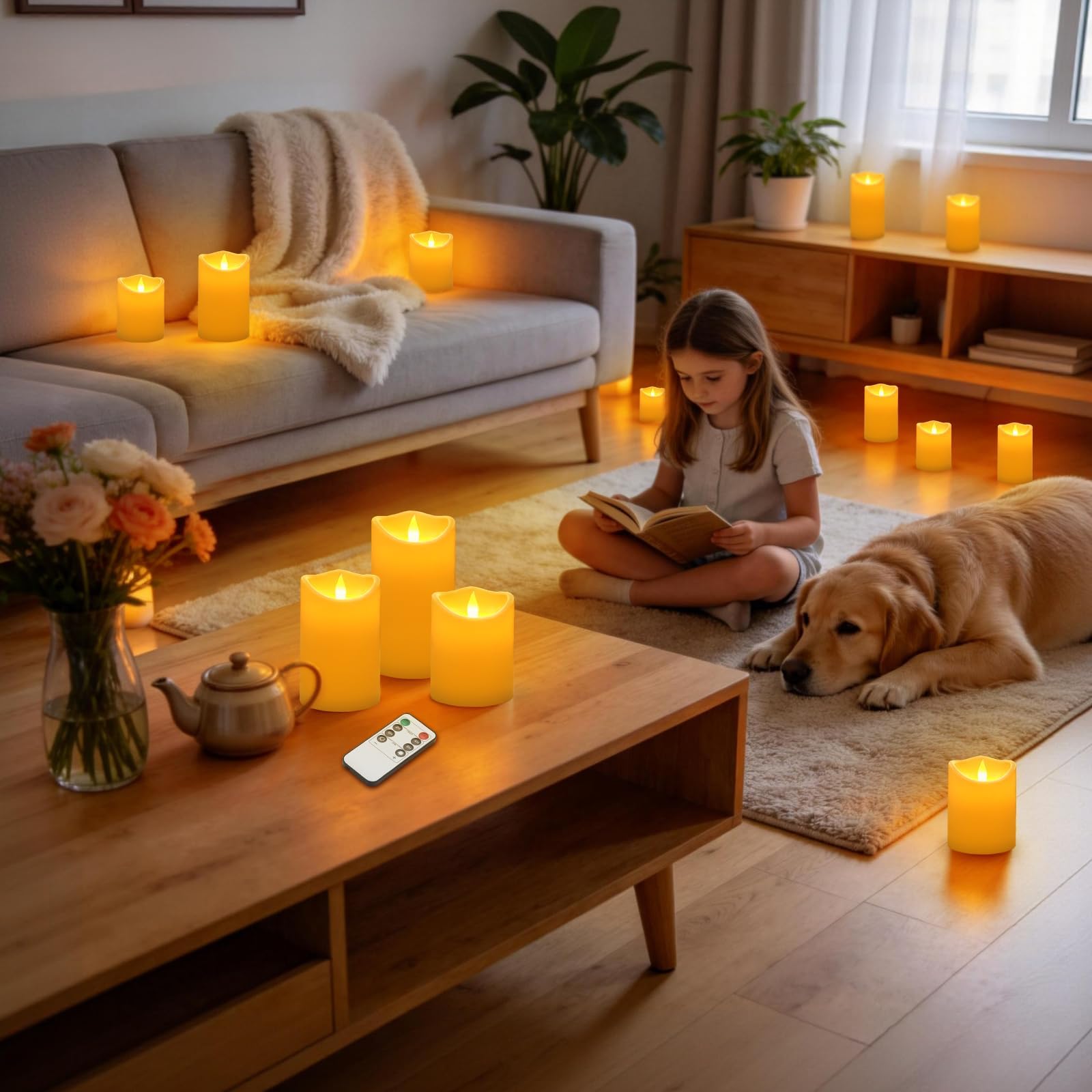 Flameless Candles 4" 5" 6" Set of 3 Outdoor Indoor Ivory Pillars Battery Operated Flickering Candles Include 8-Key Remote Timer Function, Fake Plastic Candles for Wedding, Aniversary, Christmas Decor — view 7