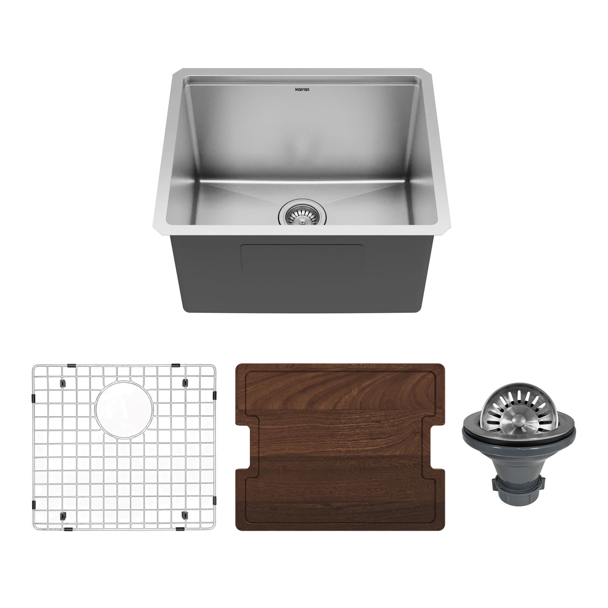 Évier de cuisine encastrable Karran Elite WS-33-PK1 en acier inoxydable avec cuve profonde 58,4 cm