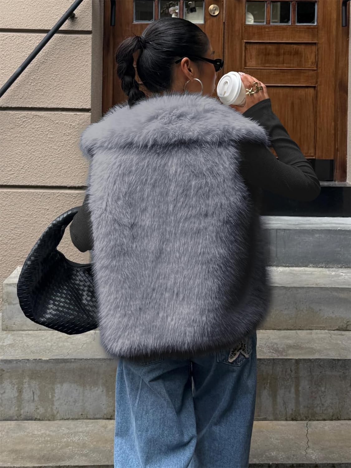 Womens Faux Fur Vest Collar Sleeveless Open Front Cardigan Top Fuzzy Coats Jacket Fluffy Outwear - Image 5