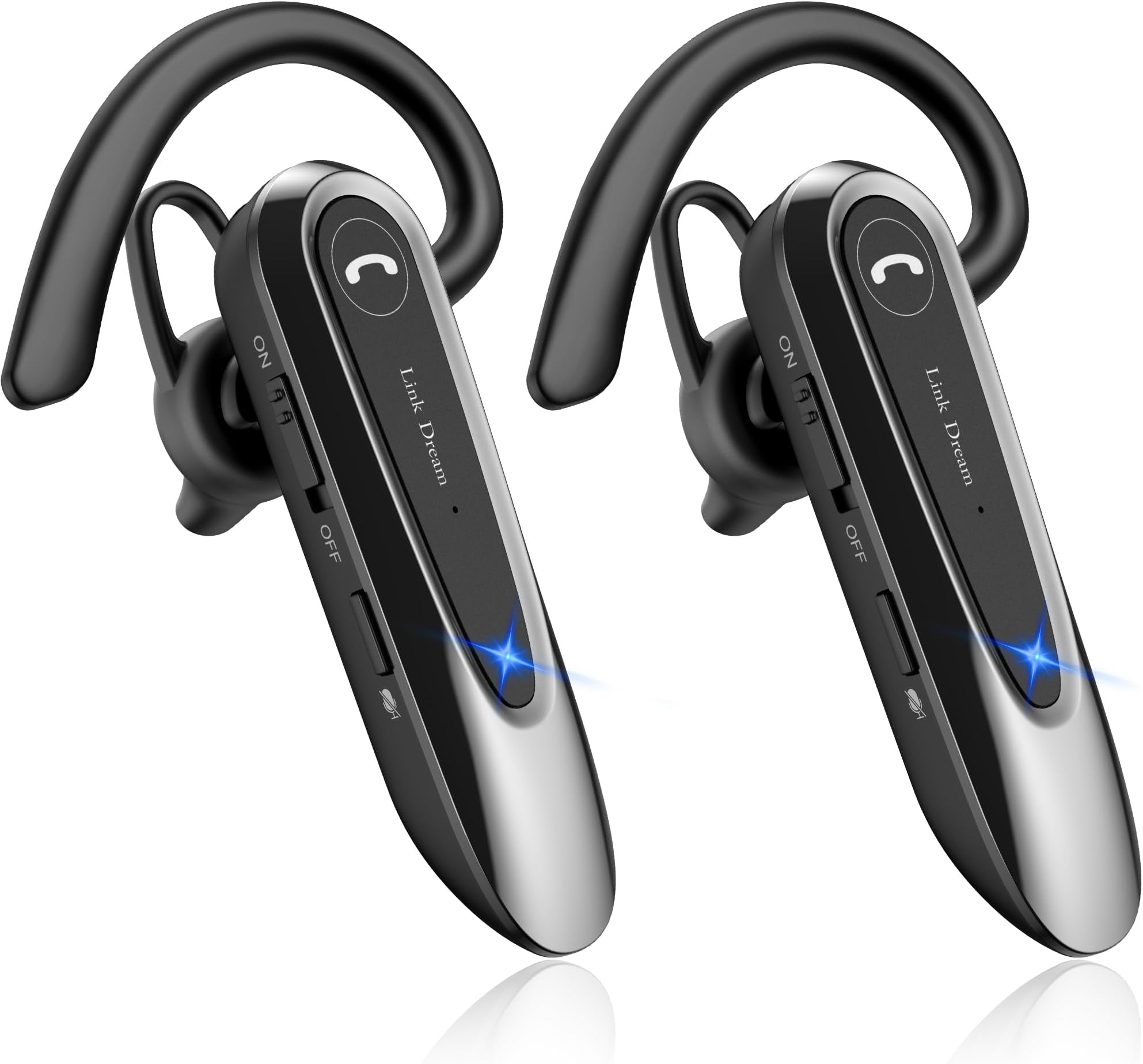 Link Dream Bluetooth Earpiece Wireless CVC8.0 Headset for Cell Phone Dual Mic Noise Canceling Handsfree Phone Earpiece with Mute 20Hrs Talk Time 180 Day for iPhone Android Home Office Driving 2 Pack