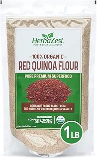 HerbaZest Red Quinoa Flour Organic - 16oz (454g) - Vegan, Gluten Free & USDA Certified - Baking Flour Alternative - Delici...