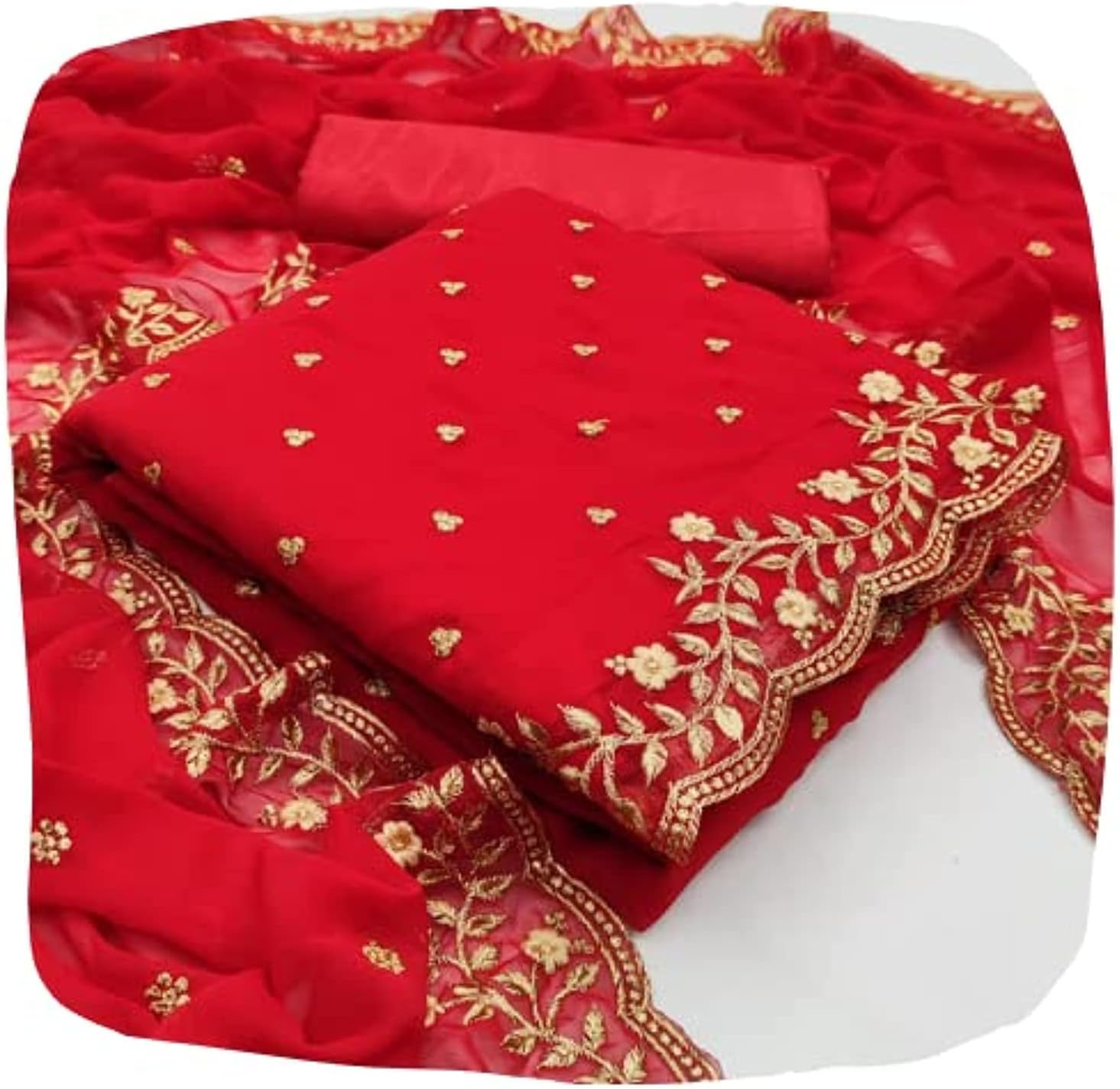 Ethnic JunctionWomen's Georgette Embroidered Unstitched Salwar Suit Dress Material, Red, 2XL
