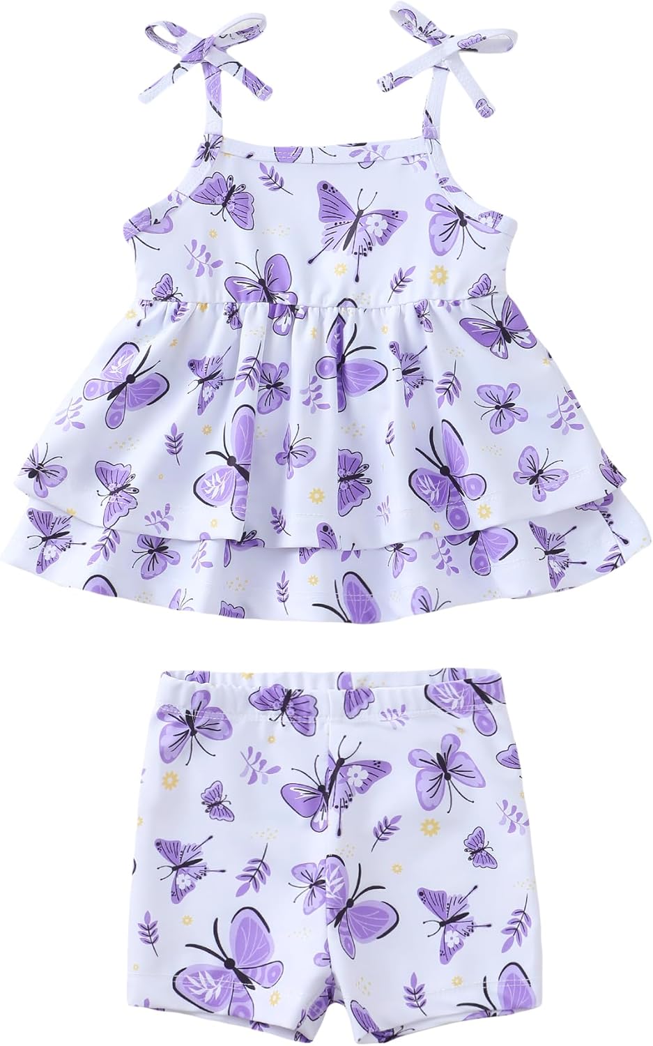 Kucnuzki Baby Girl Two Piece Swimsuit Toddler Bathing Suit Summer Beach Ruffle Tankini Bikini Set Swimwear for Kids