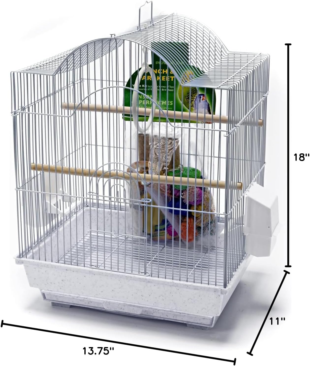 PENN-PLAX Small Bird Starter Kit with Birdcage and Accessories – Great for Parakeets, Lovebirds, Parrotlets, Finches, Canaries, and More – Arch Style Cage – White