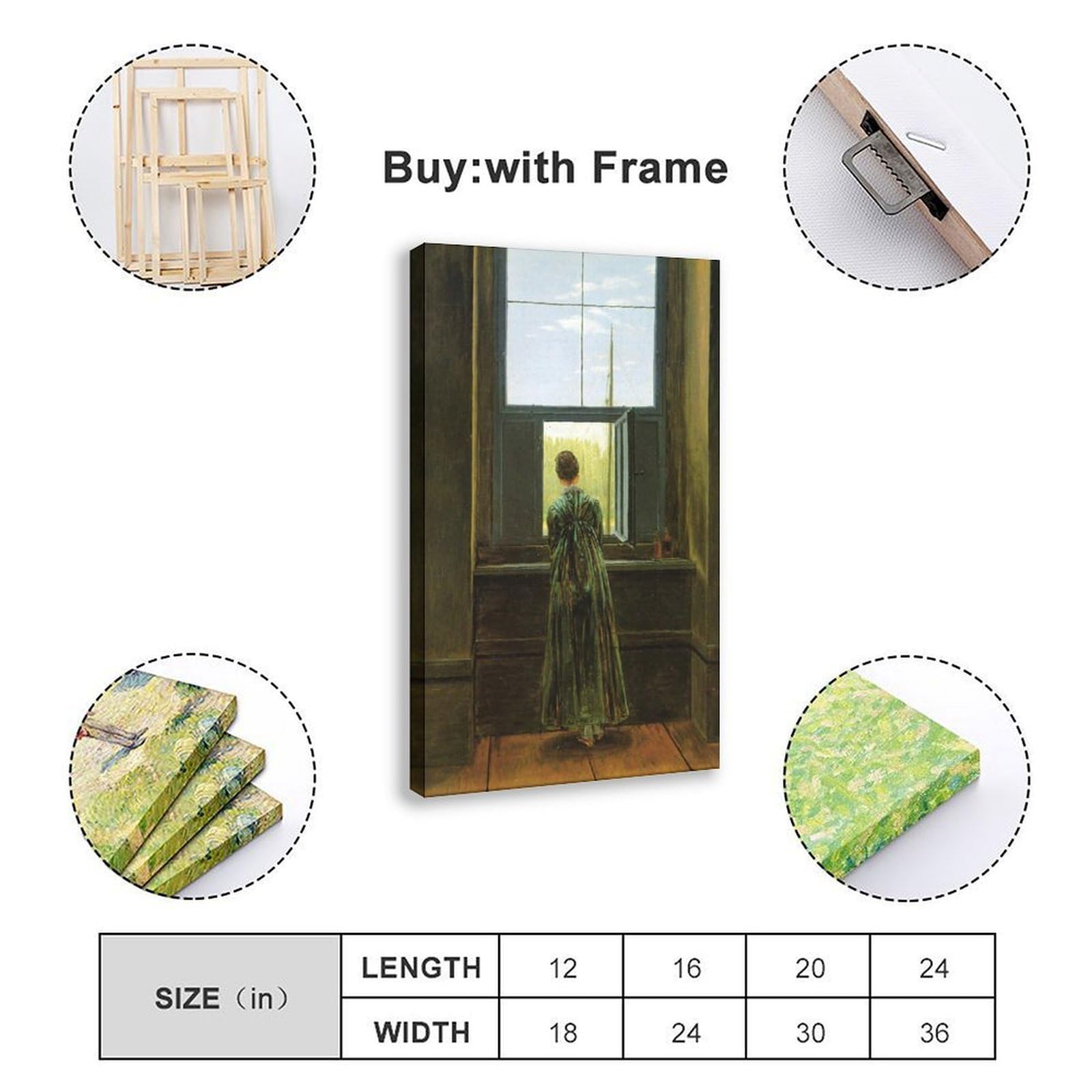 Póster de mujer en la ventana de Caspar David Friedrich para estética de habitación, lienzo para pared y marco impreso, 30,5 x 45,7 cm