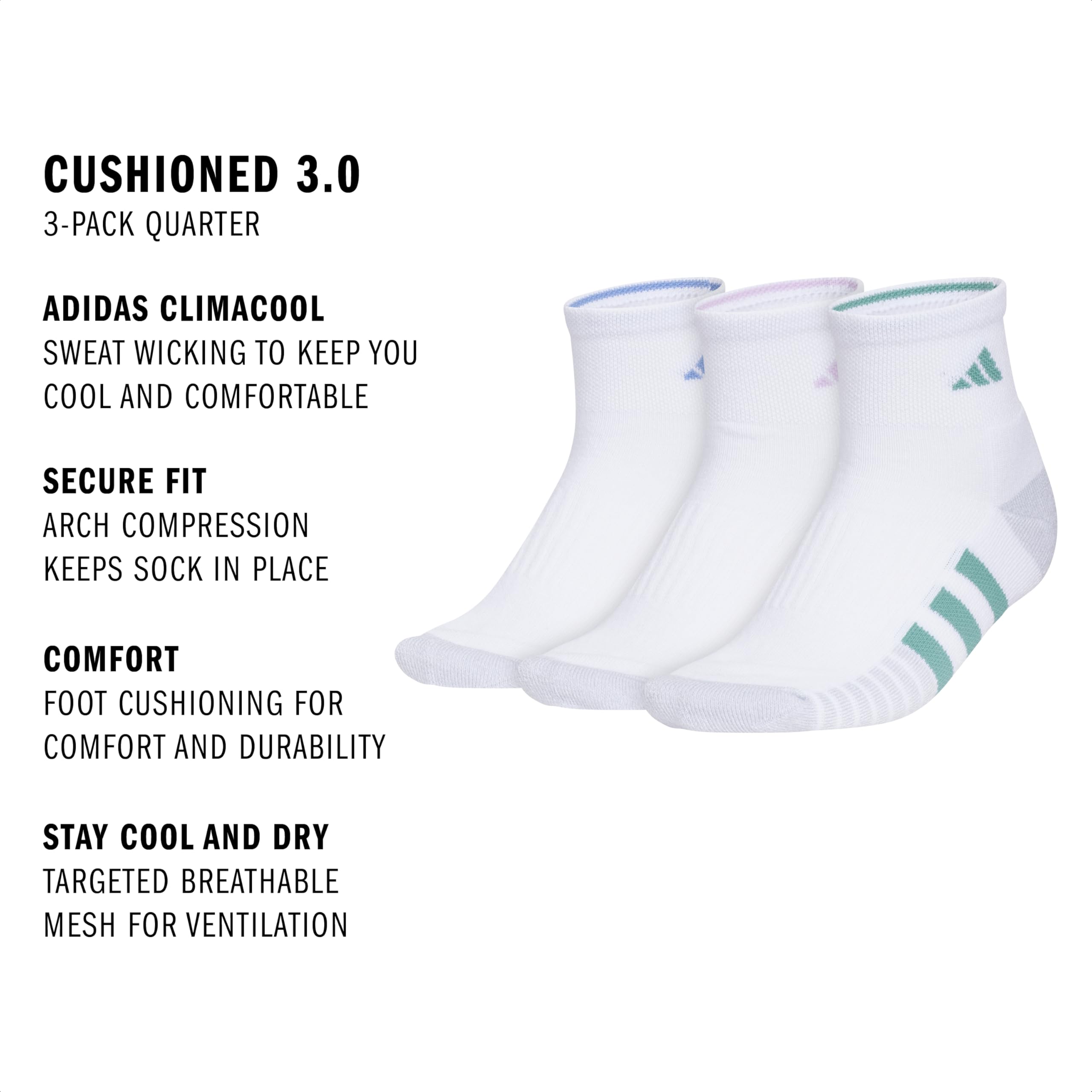adidas Calcetines acolchados Ii para mujer, paquete de 3 unidades