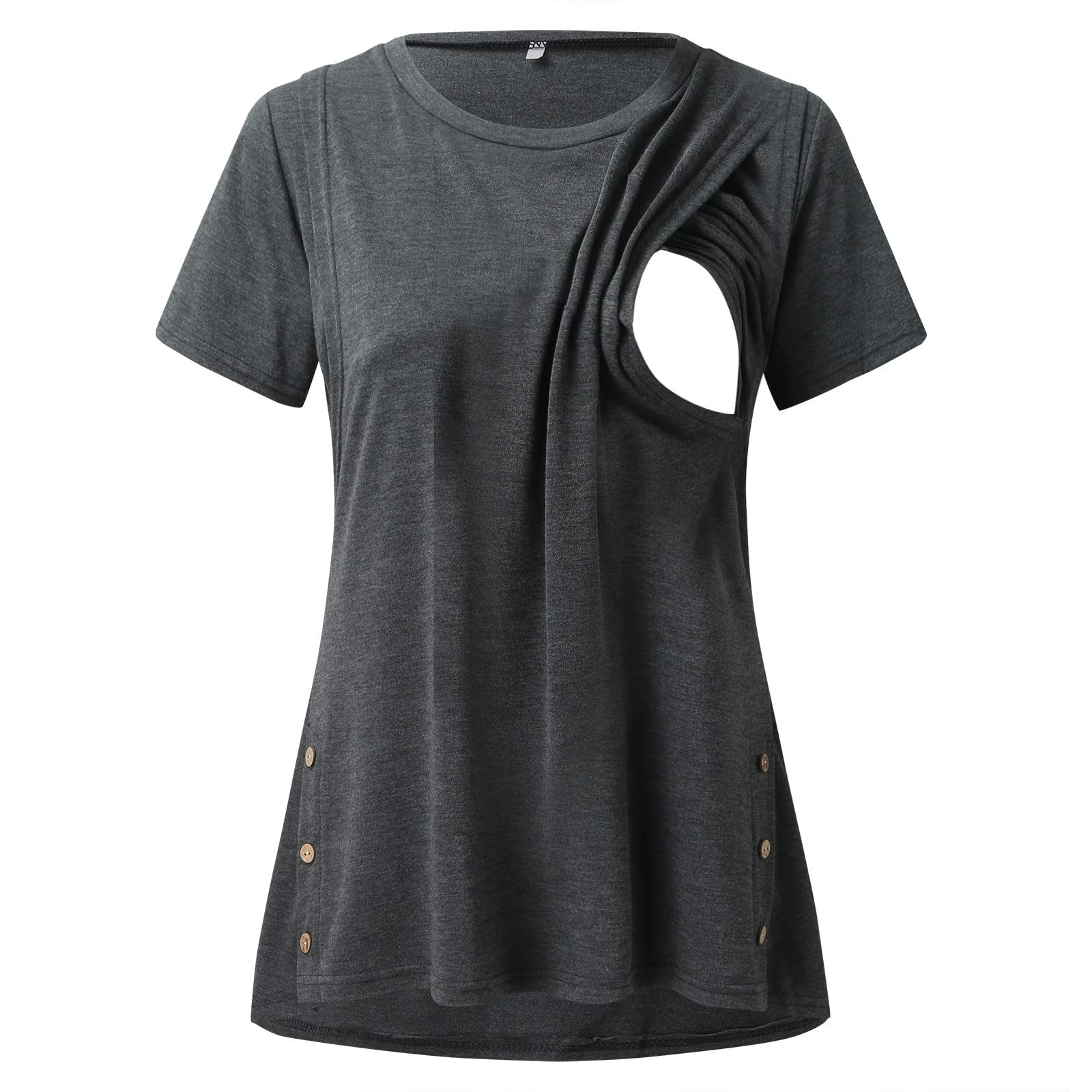 Lot de 3 t-shirts de maternité à manches courtes, boutons latéraux et col rond, couleur unie, hauts d'allaitement pour femme