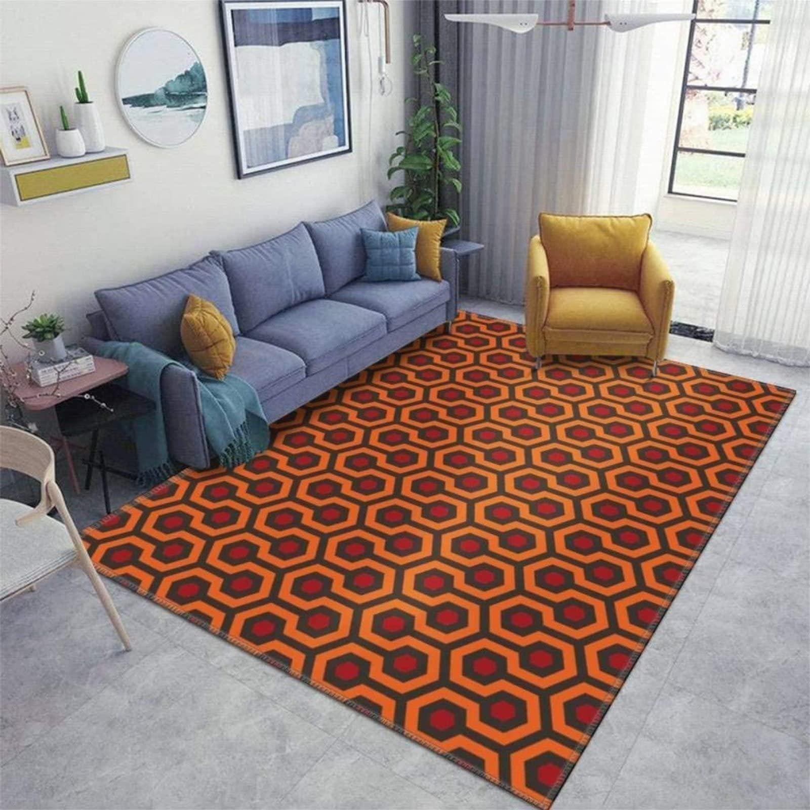 The Shining Overlook Hotel Area Rug, Orange Geometry Living Room Rugs, Indoor Non-Slip Kids Rugs, Machine Washable Breathable Durable Carpet for