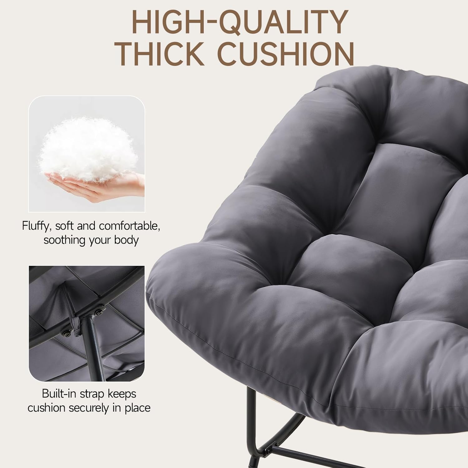 ONBRILL Papasan Rocking Chair with Cushion, Oversized Patio Lounge Rocker, Egg Chair Outdoor Indoor, for Living Room, Porch, Patio, Garden,Dark Gray