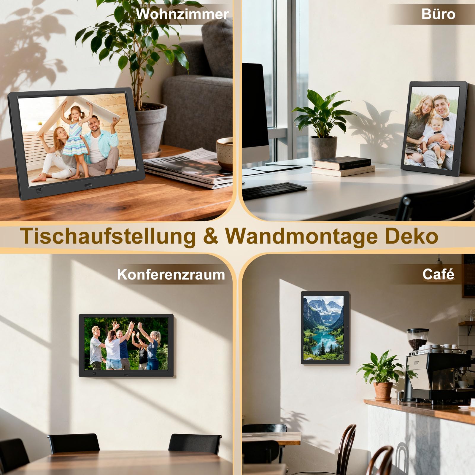 Digitaler Bilderrahmen Elektronischer Fotorahmen ohne WLAN, 10,1 Zoll IPS Bildschirm Photo Frame mit 32GB USB Stick & Bewegungssensor Kalendar/Zeitschaltuhr Foto/Video/Musik-Player Wandmontierbar