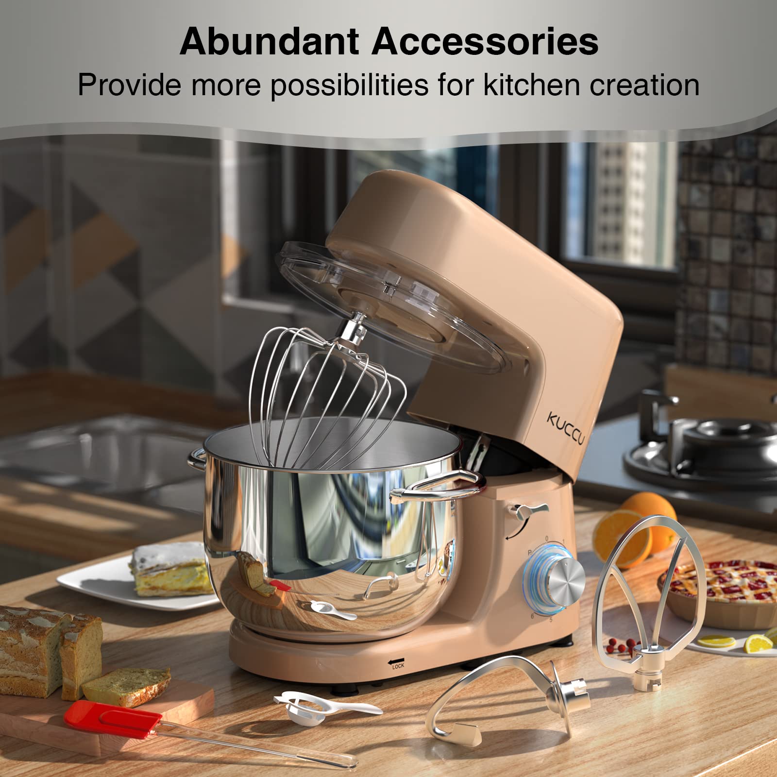 KUCCU Stand Mixer, 8.5 Qt 660W, 6Speed TiltHead Food Dough Mixer
