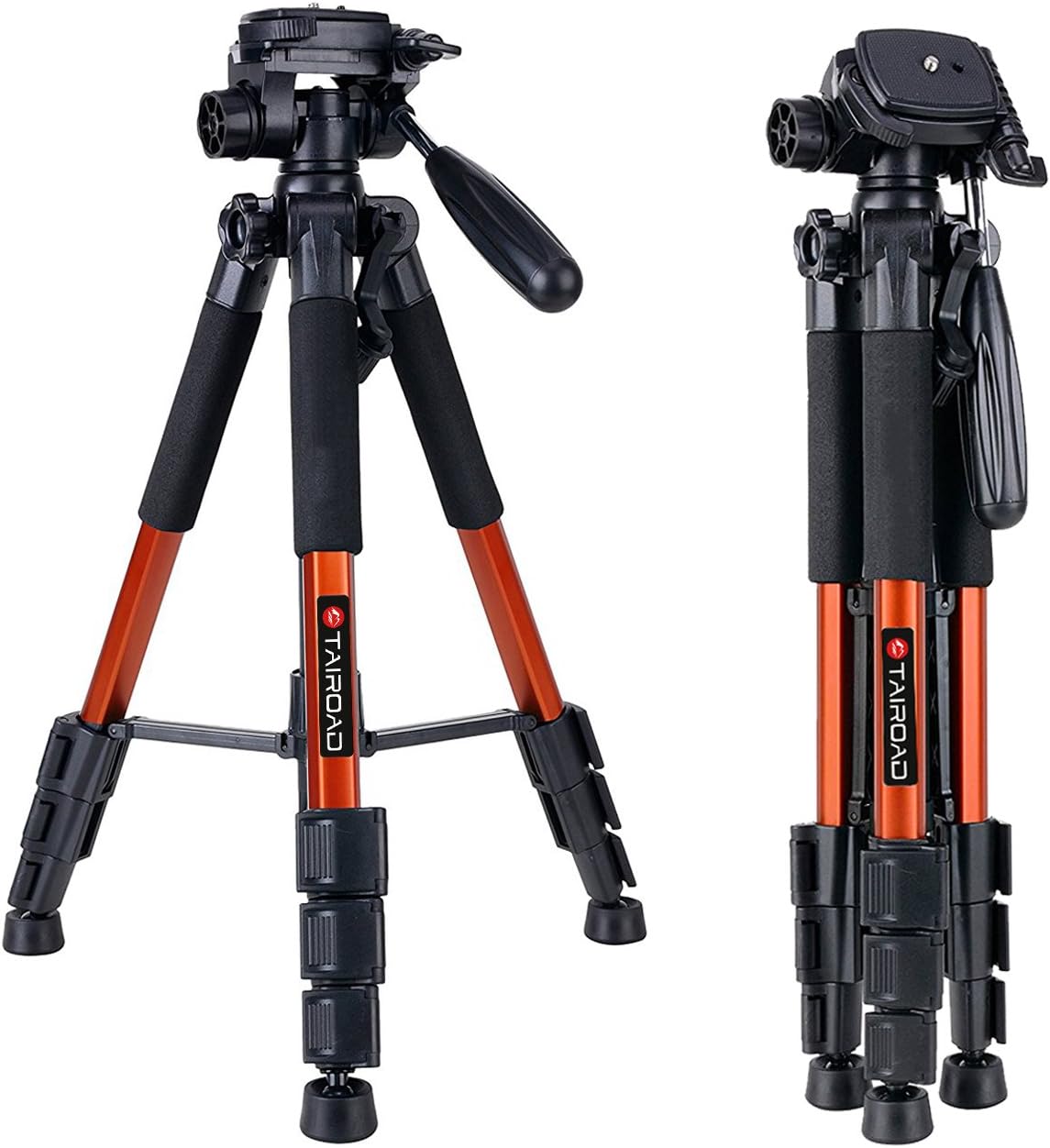 T1-111 Camera Tripod 55" Aluminum Lightweight Sturdy Tripod for DSLR EOS Canon Nikon Sony Samsung Max Capacity 11lbs (Orange)