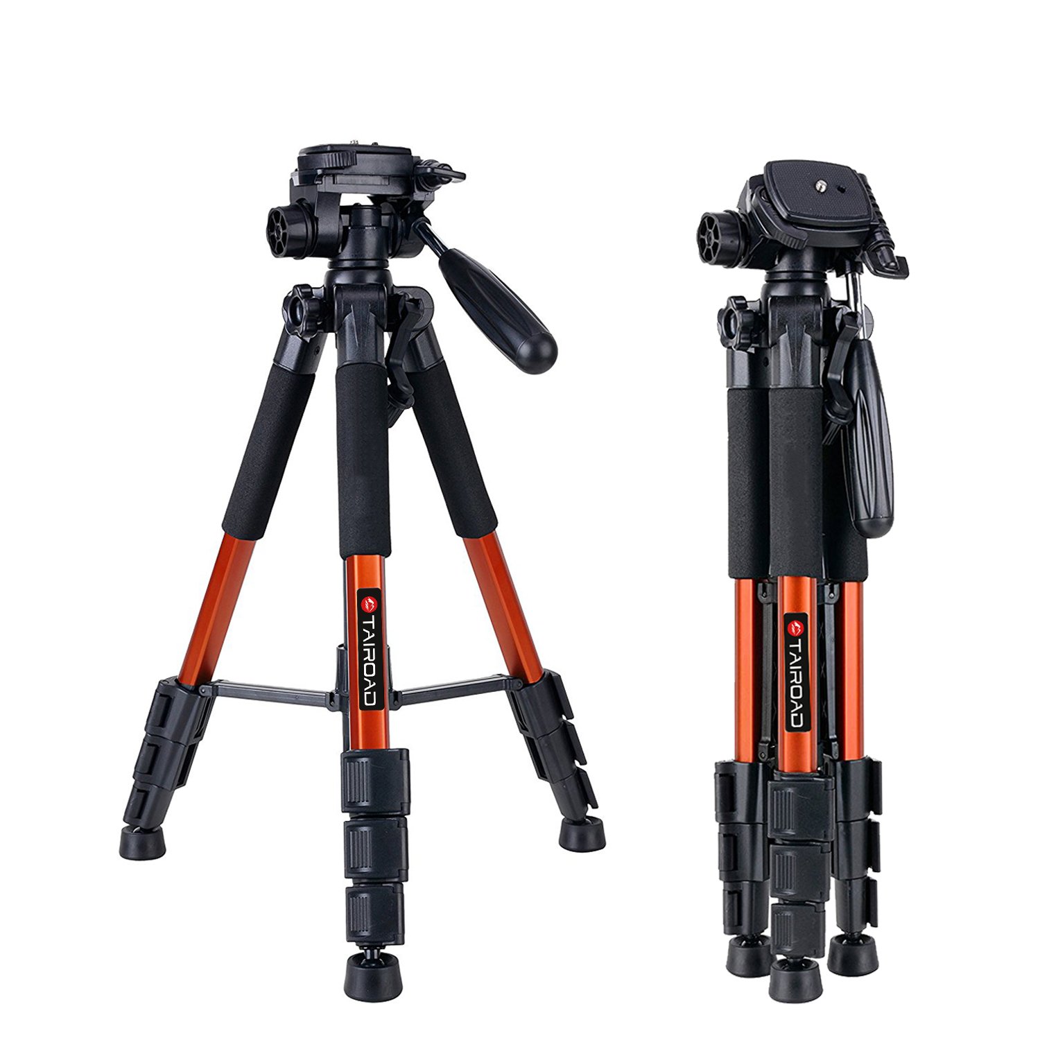 T1-111 Camera Tripod 55" Aluminum Lightweight Sturdy Tripod for DSLR EOS Canon Nikon Sony Samsung Max Capacity 11lbs (Orange)