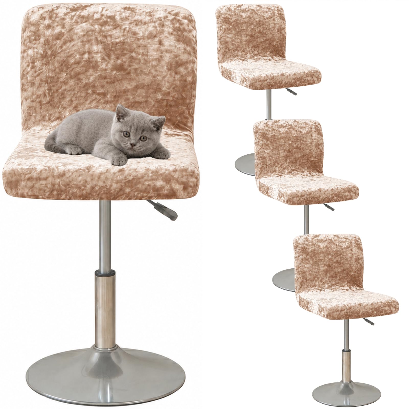 Barhocker-Schonbezüge, Zerquetscht Velvet Schwenken Barhocker Bezug Weich Stretch Stretch-stuhlbezug rutschfest Stuhlbezug Für Kurze Drehstuhl-Sekt-4 Stück