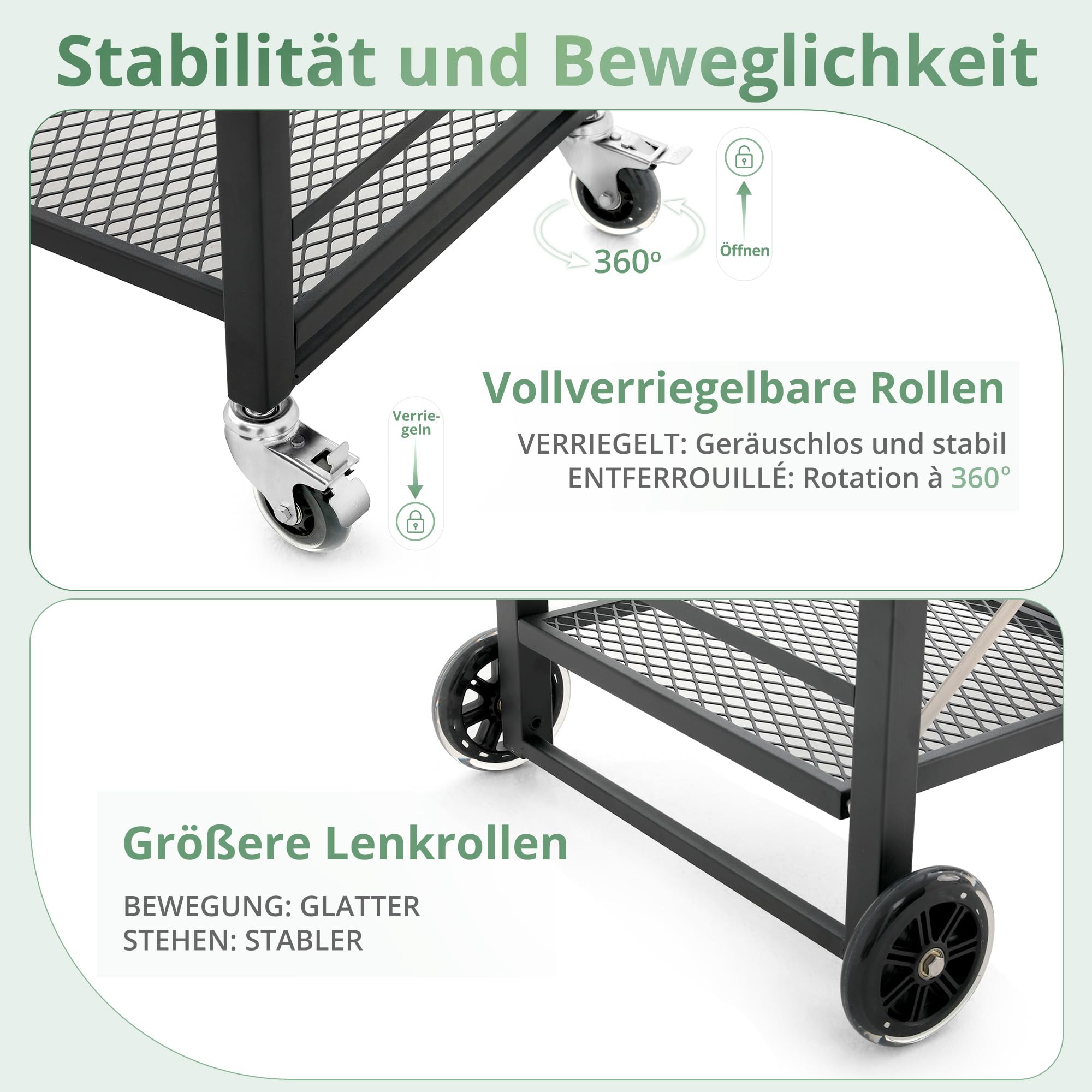 LUE BONA Grillwagen Zusammenklappbar mit Edelstahl-Tischplatte, Outdoorküche Beistelltisch auf Rädern