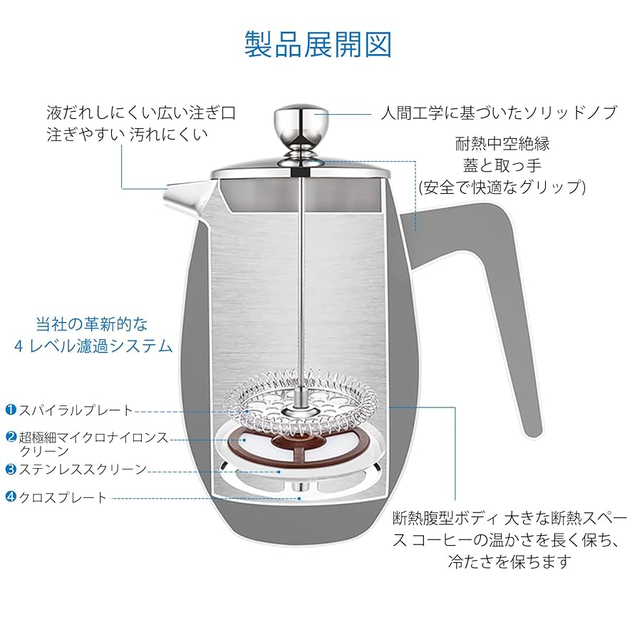 Amazon | Easyworkz ナンド フレンチプレス 二重壁断熱 304