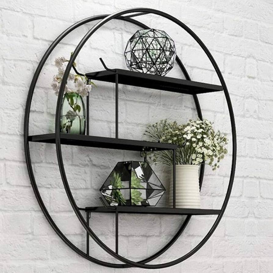 Amazon｜ウォールシェルフシンプルな円形シェルフ、ブラック