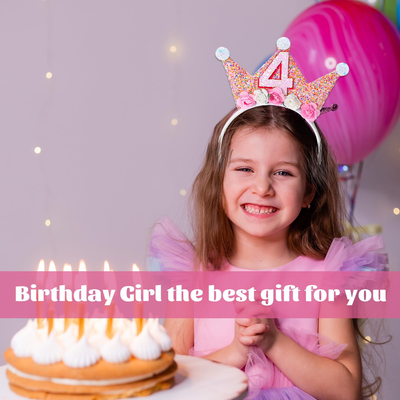 Abeillo Geburtstagskrone,Mädchen Prinzessin Krone Geburtstag,Geburtstag Krone Stirnband mit Rose Blumen, Geburtstagskrone Mädchen,Baby Geburtstag Partyhüte Party Deko