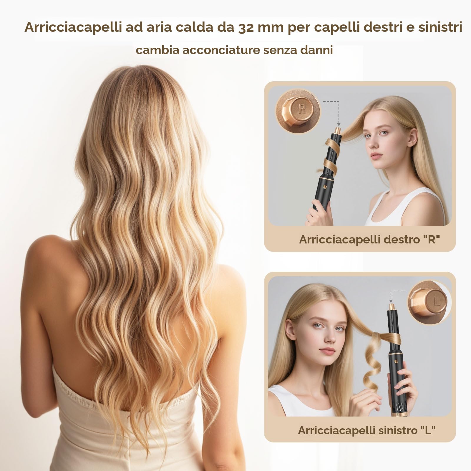 Sendowtek Spazzola Ad Aria Calda 5 in 1, Spazzola Asciugacapelli Arricciacapelli Auto Riccioli Ferro Spazzola Lisciante 3 Temp, Hair Styler Professionale Donna Capelli Ricci Raddrizzamento Asciugare