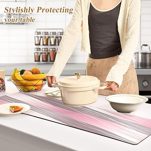 Miniatura 4 de Bulletgxll Salvamanteles y caminos de mesa resistentes al calor de línea ondulada de oro rosa, almohadillas calientes antideslizantes e impermeables